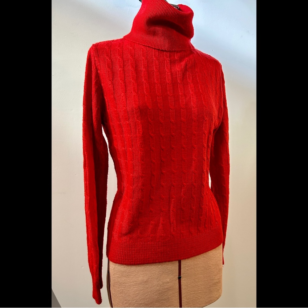 Diane Von Furstenberg Vintage 1980s Red Acrylic Turtleneck Sweater Size Medium